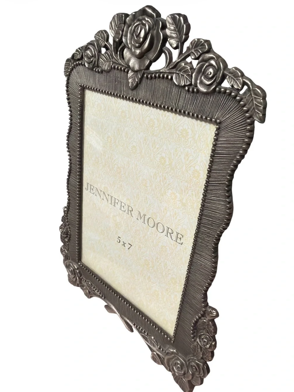 Jennifer Moore Victorian Metal Rose Picture Frame 5x7 Vintage Style Pewter